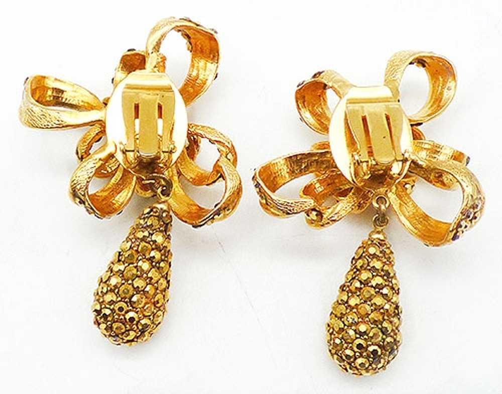 Gold Arum Rhinestone Bow Earrings - image 3