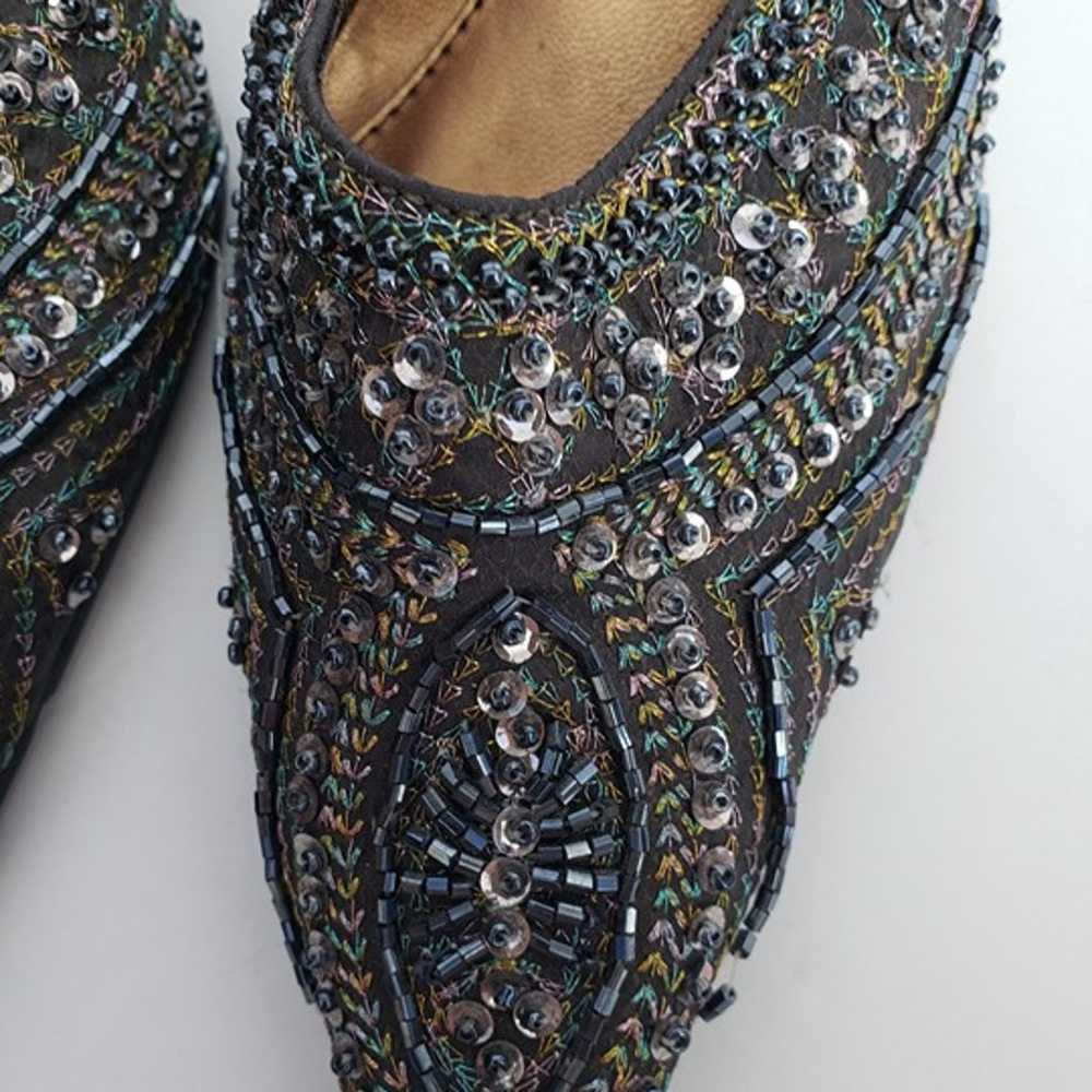 Vintage Beaded Sequined Kitten Heel Mules - image 3