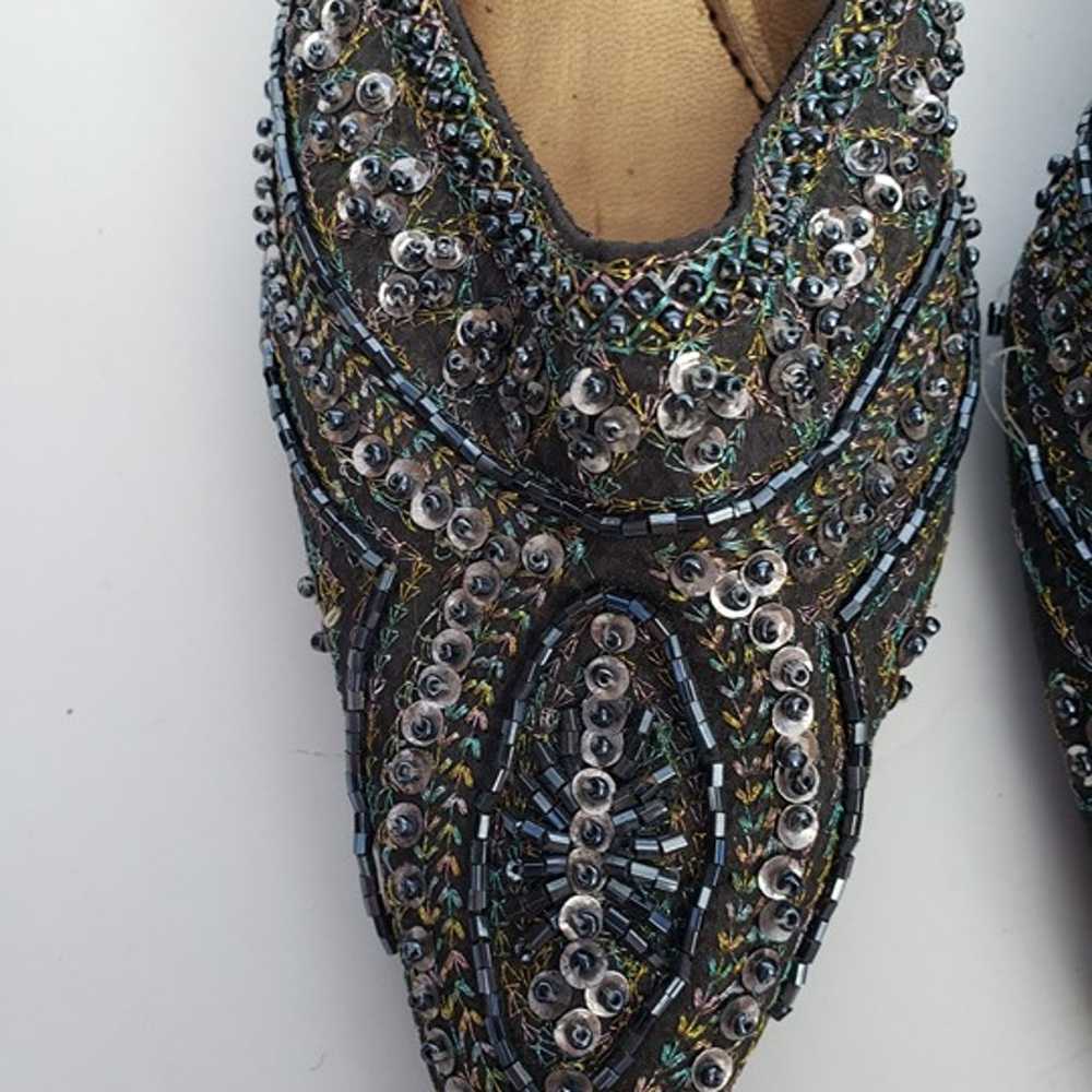 Vintage Beaded Sequined Kitten Heel Mules - image 4