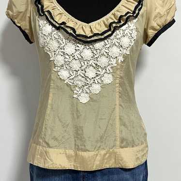 Anthropologie Floreat Ruffled Lace Silk Blouse - image 1