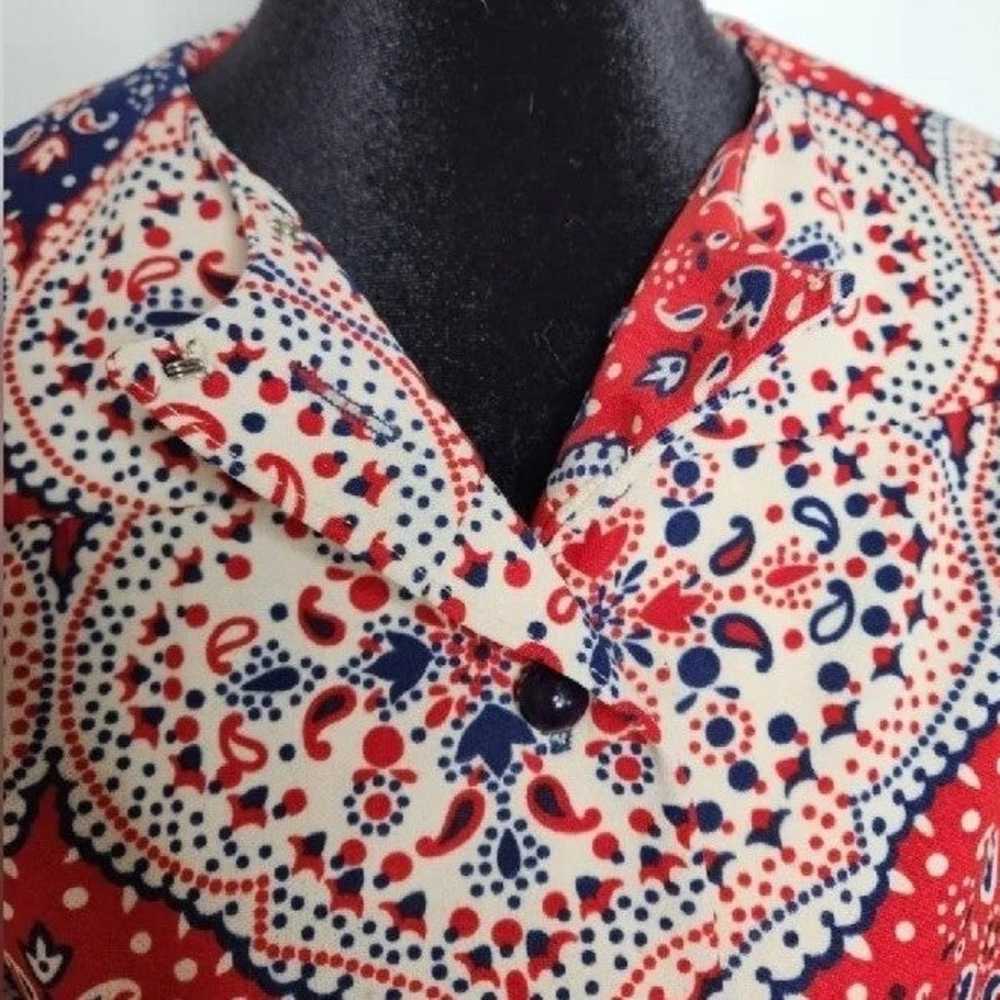Sacony Exclusive Vintage Blouse Red White Blue - image 9