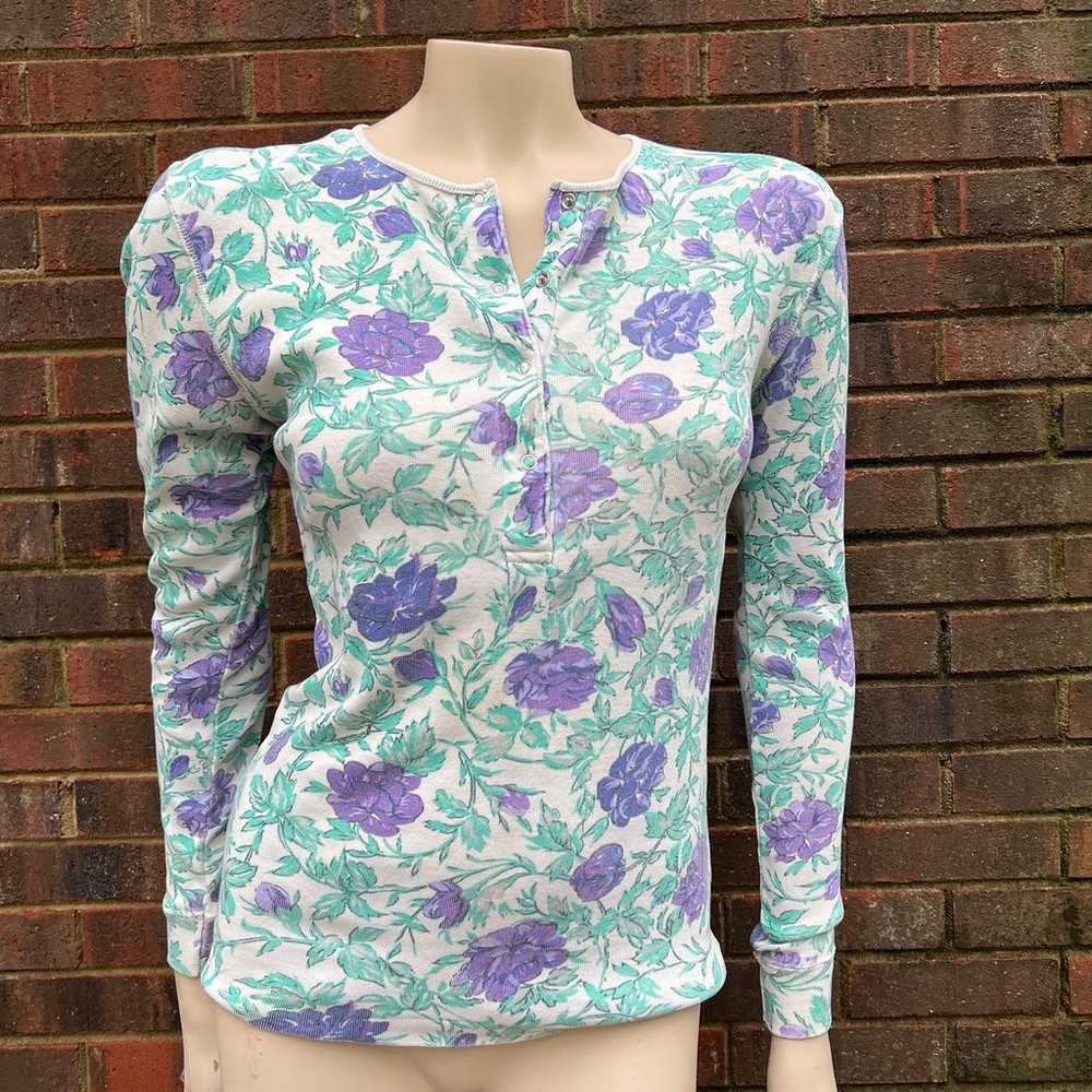 Forenza vtg 90s purple floral long sleeve |snap o… - image 1