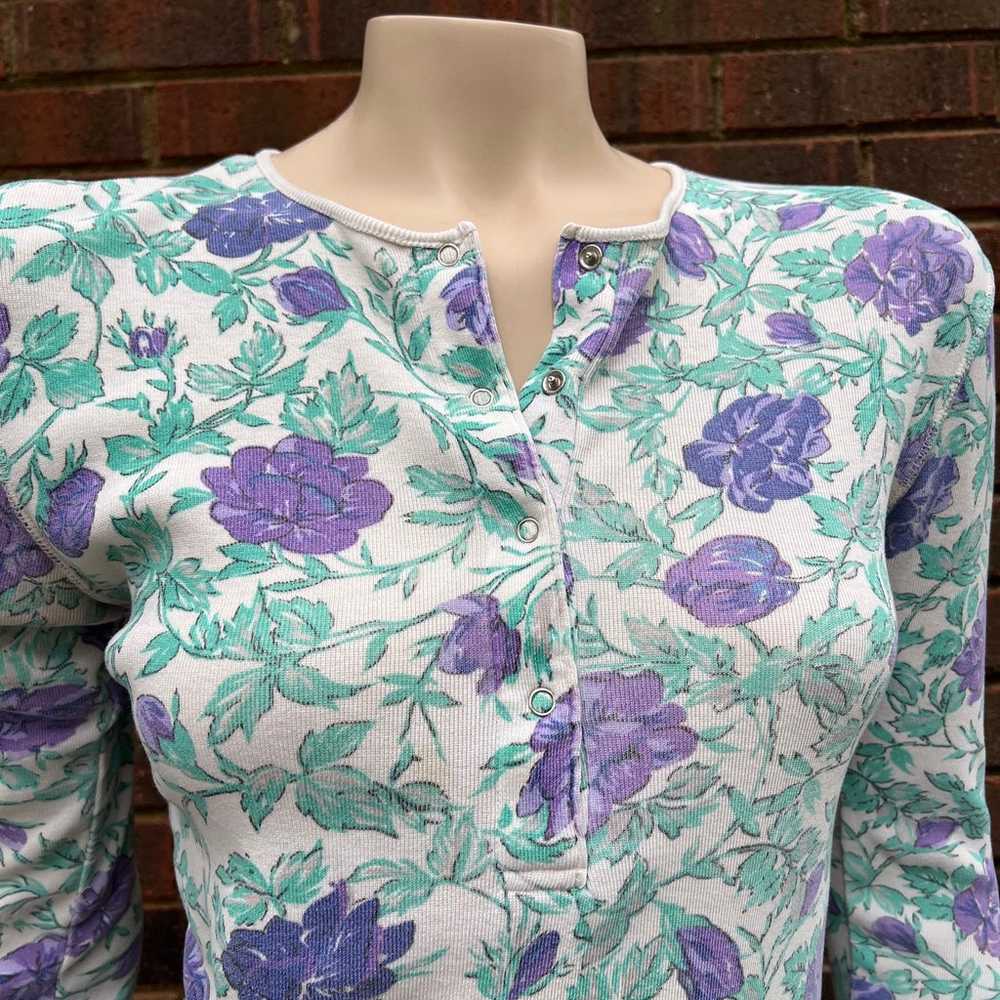 Forenza vtg 90s purple floral long sleeve |snap o… - image 2