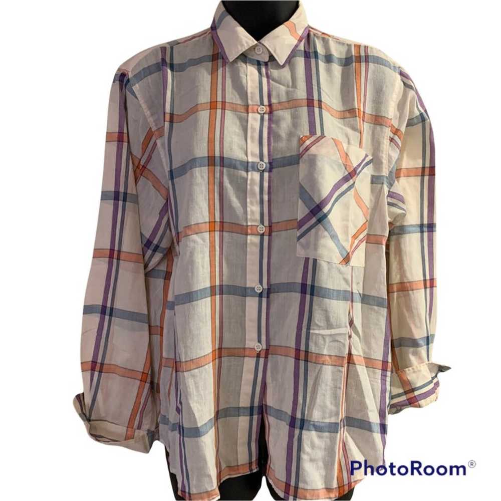 VINTAGE DIANE VON FURSTENBERG PLAID BUTTON DOWN B… - image 1