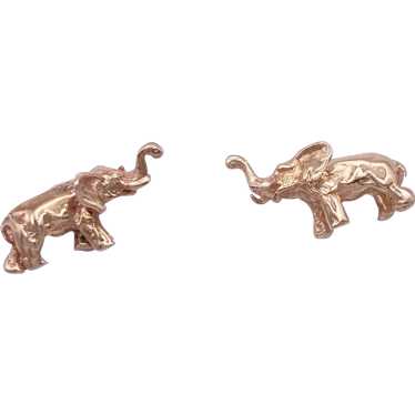 Lucky Elephant Vintage Stud Earrings 14K Gold, Th… - image 1