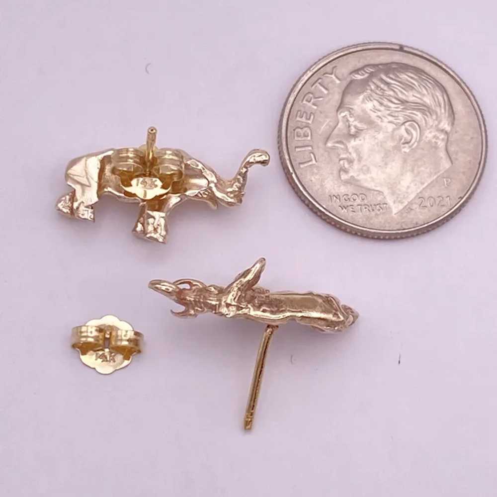 Lucky Elephant Vintage Stud Earrings 14K Gold, Th… - image 2
