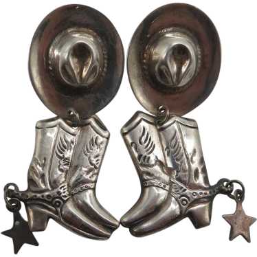 Vintage Sterling Silver Cowboy Dangle Earrings