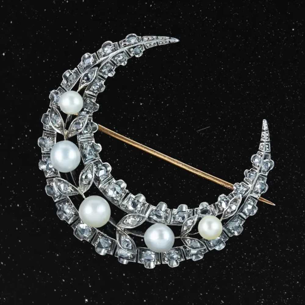 Antique Victorian French Pearl Diamond Crescent M… - image 10