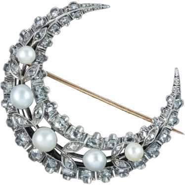 Antique Victorian French Pearl Diamond Crescent M… - image 1