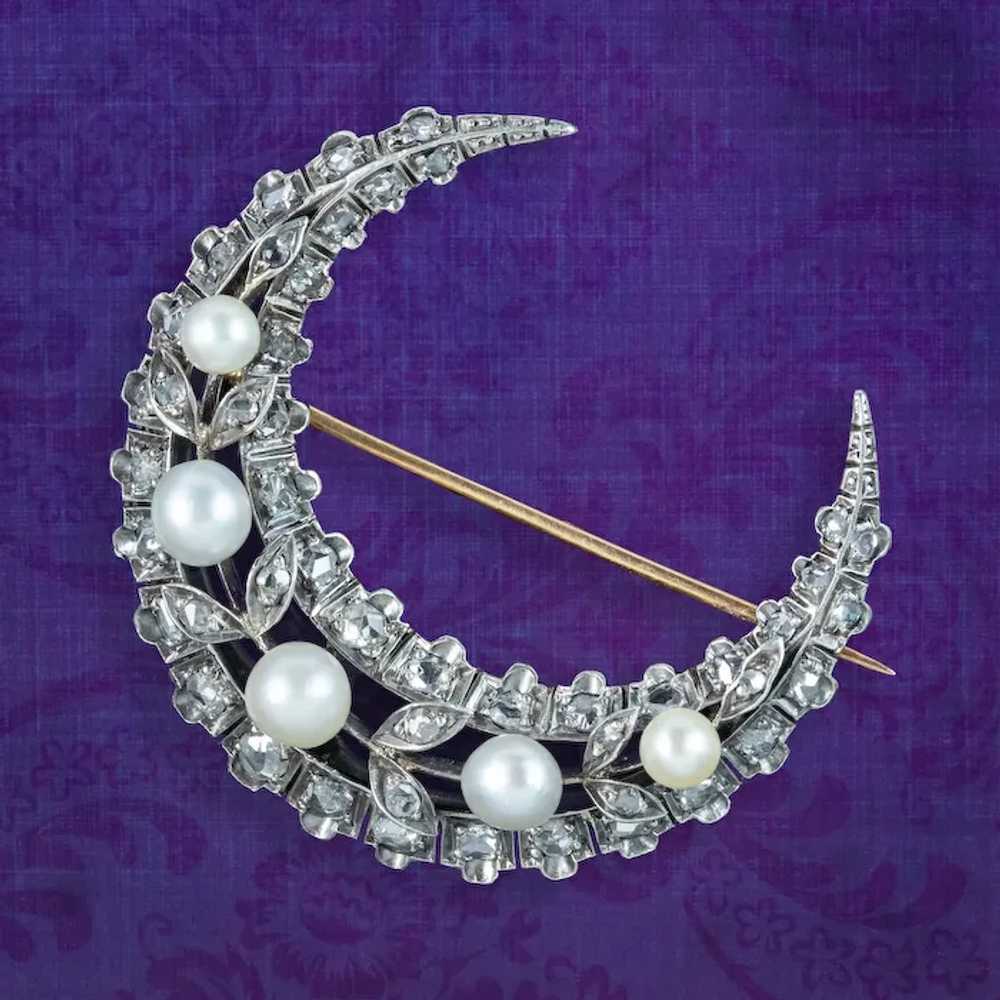 Antique Victorian French Pearl Diamond Crescent M… - image 2