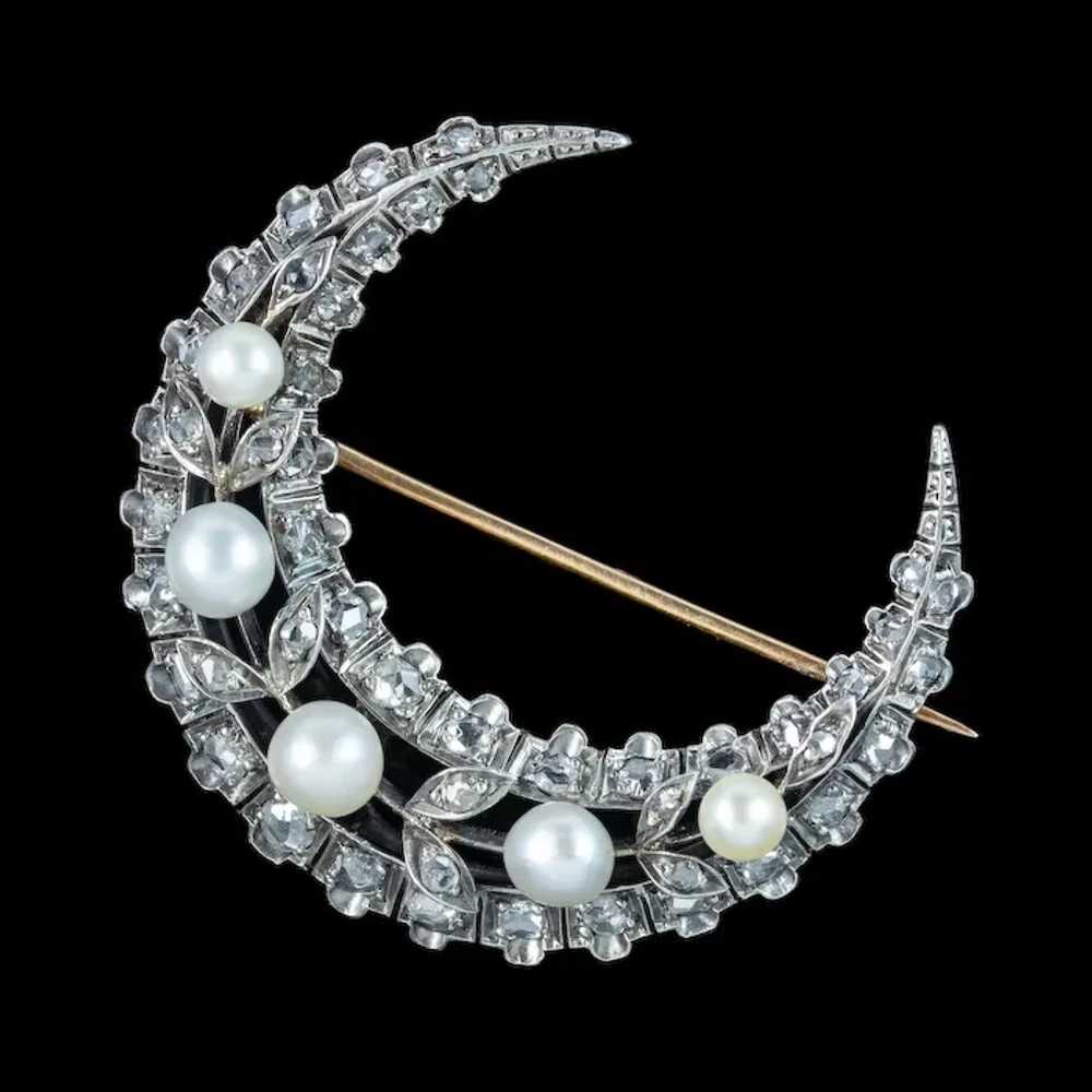 Antique Victorian French Pearl Diamond Crescent M… - image 3