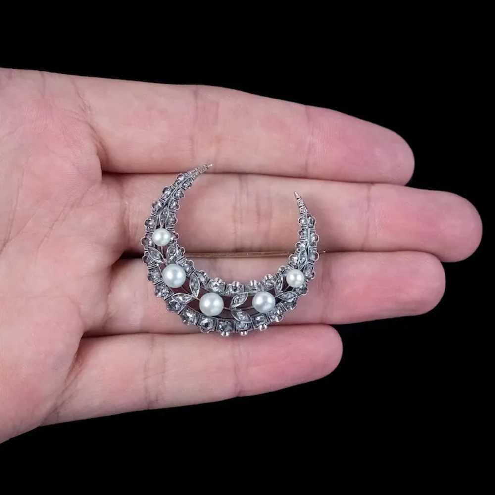 Antique Victorian French Pearl Diamond Crescent M… - image 8
