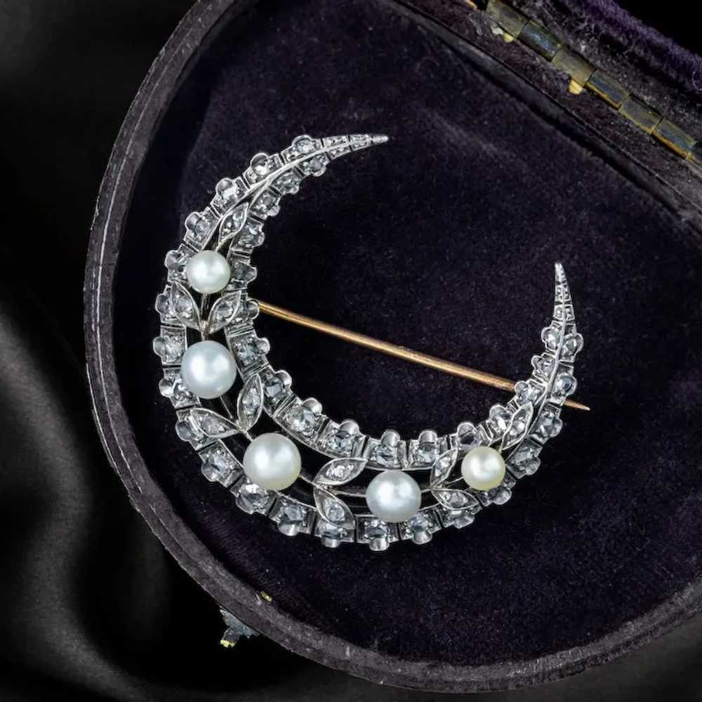Antique Victorian French Pearl Diamond Crescent M… - image 9