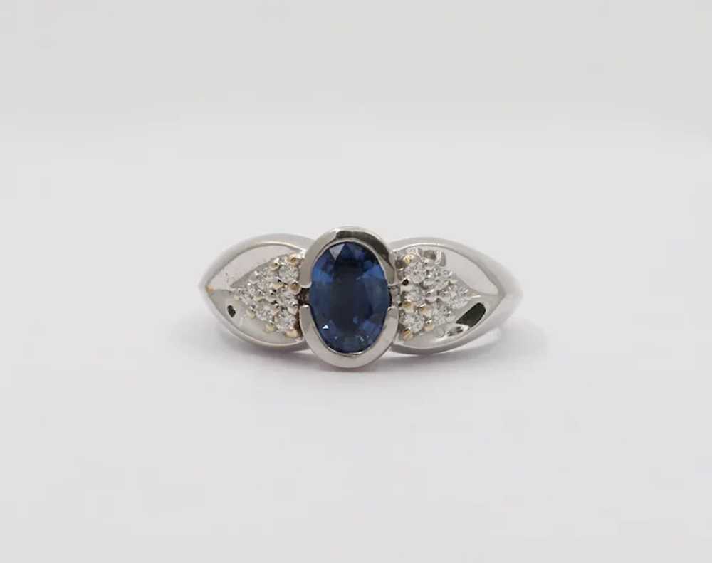 Vintage 18K White Gold  Sapphire & Diamond Ring - image 4