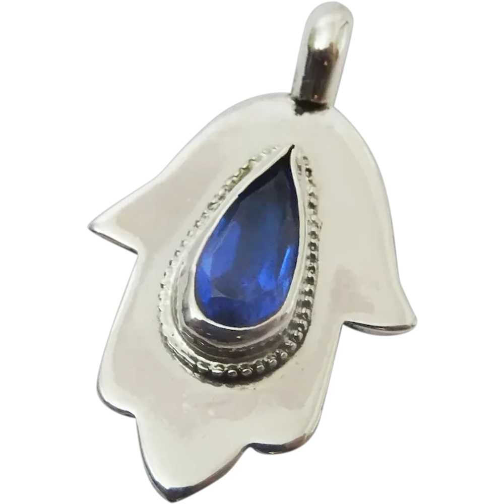 Sterling Silver and Blue Stone Hamsa ( Hand of Fa… - image 1