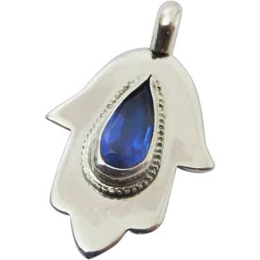 Sterling Silver and Blue Stone Hamsa ( Hand of Fa… - image 1