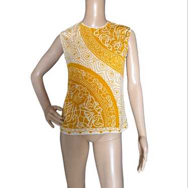 Vintage 60s Golden Yellow Chinoiserie Geometric F… - image 1