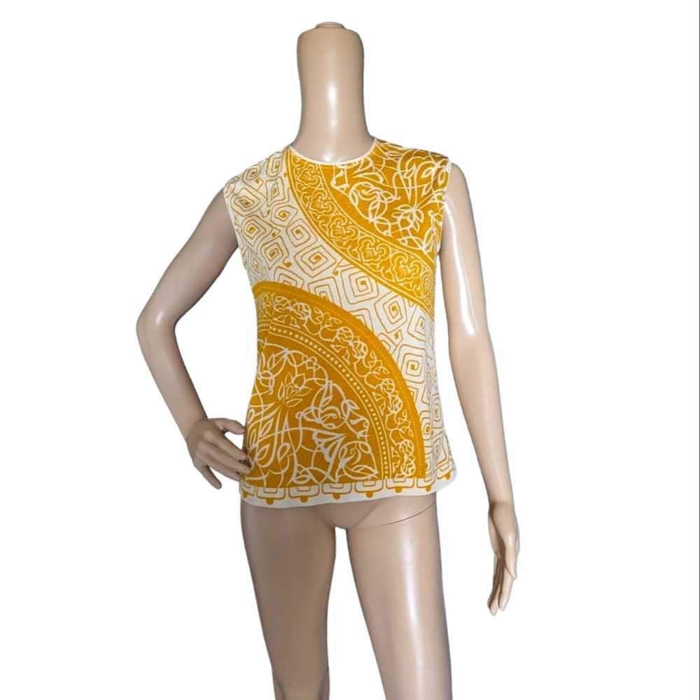 Vintage 60s Golden Yellow Chinoiserie Geometric F… - image 2