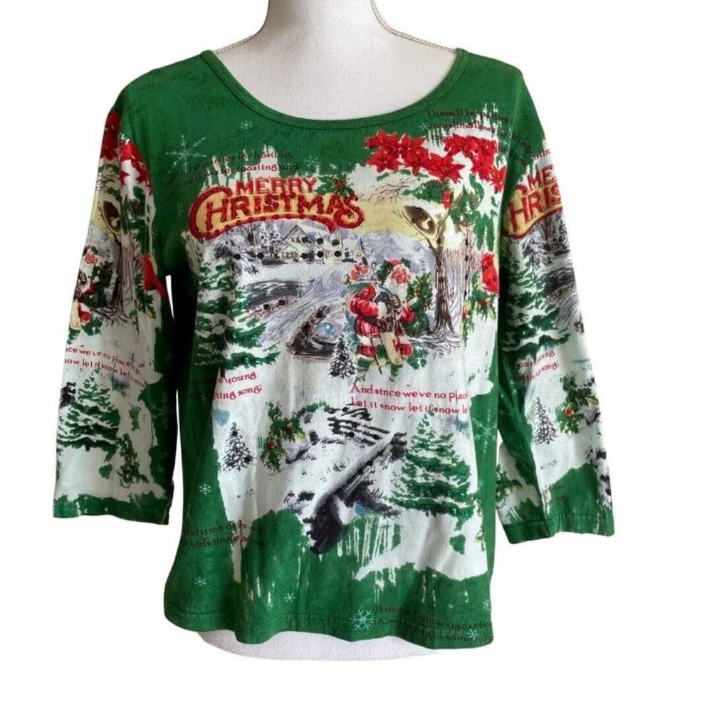 Vintage y2k Medium Shirt Women’s Holiday Merry Ch… - image 1
