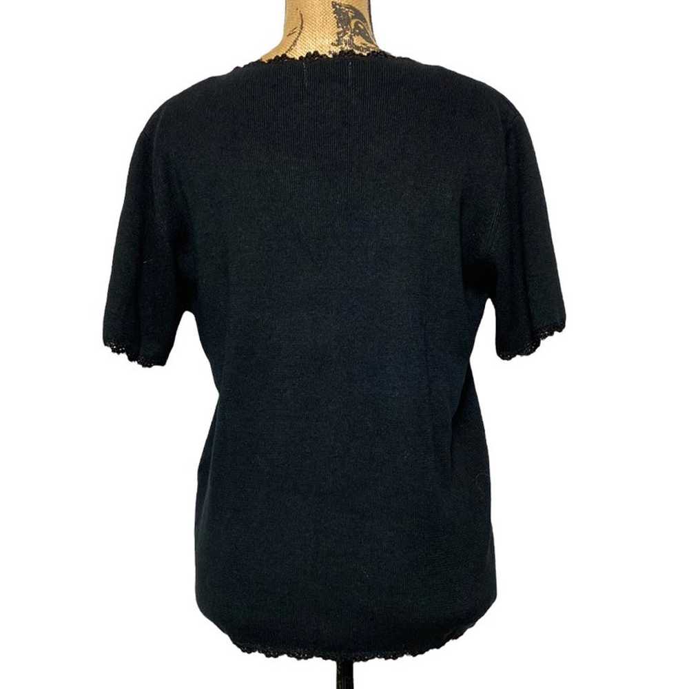 Jenny Vintage Black Knit Floral Embroidery Short … - image 3