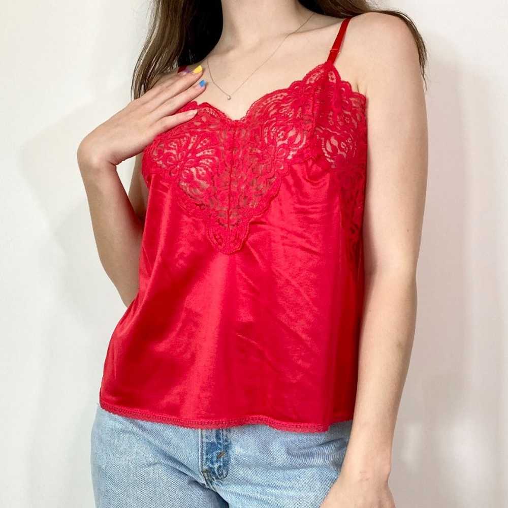 Vintage silky red lace lingerie top - image 1