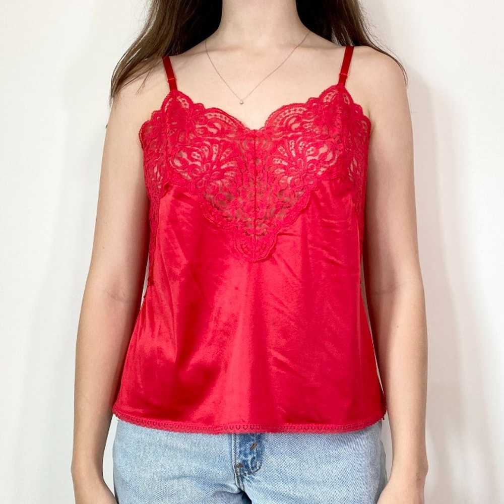 Vintage silky red lace lingerie top - image 2