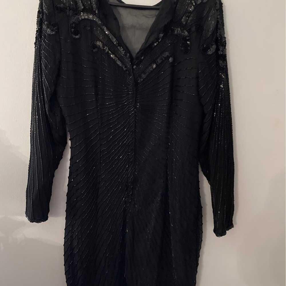 Silk beaded black dress - image 5