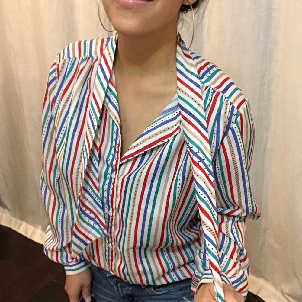 Vintage Rainbow Button Down Blouse - image 3