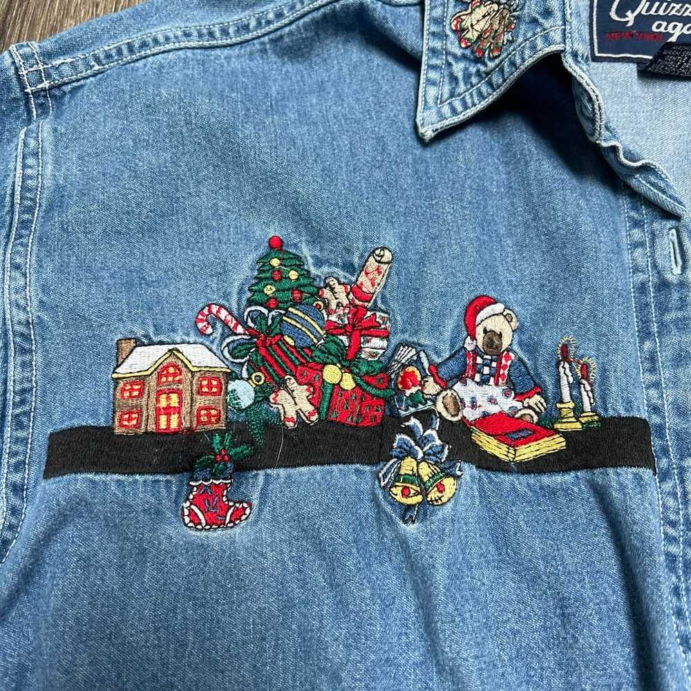 Vintage Denim Embroidered Christmas Button down S… - image 2