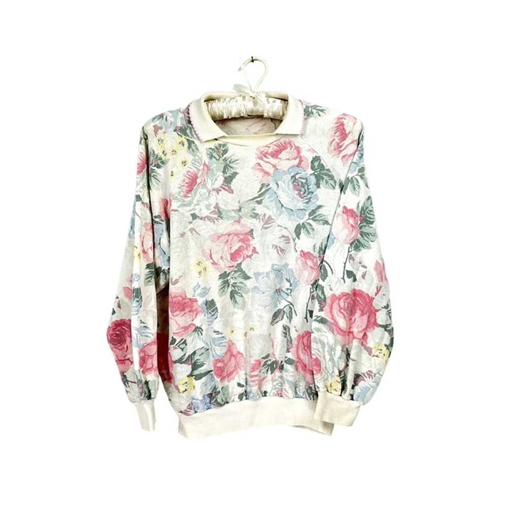 Vintage Floral Lightweight Sweatshirt with Collar… - image 1