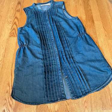 Vintage DKNY Pleated Blue Denim Button Tank Tunic… - image 1