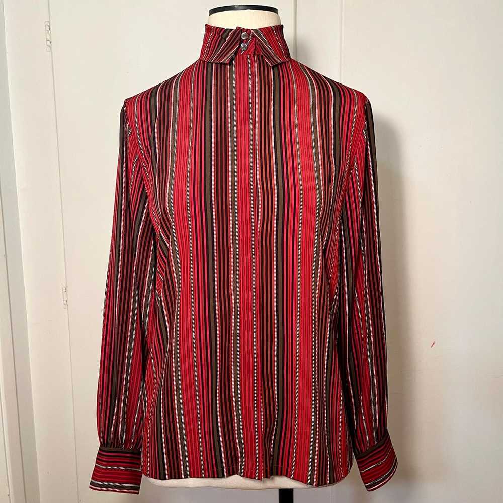 Vintage 70s/80s Nicola Striped Polyester Button U… - image 1