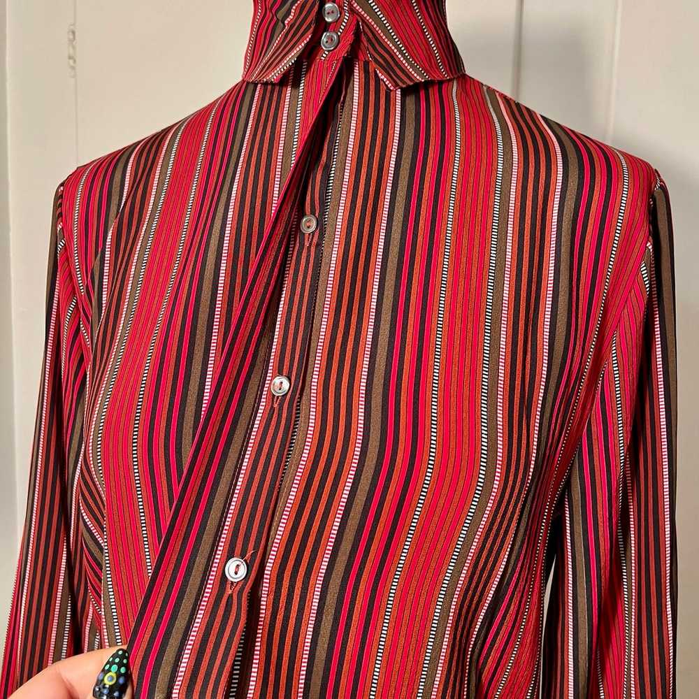 Vintage 70s/80s Nicola Striped Polyester Button U… - image 3