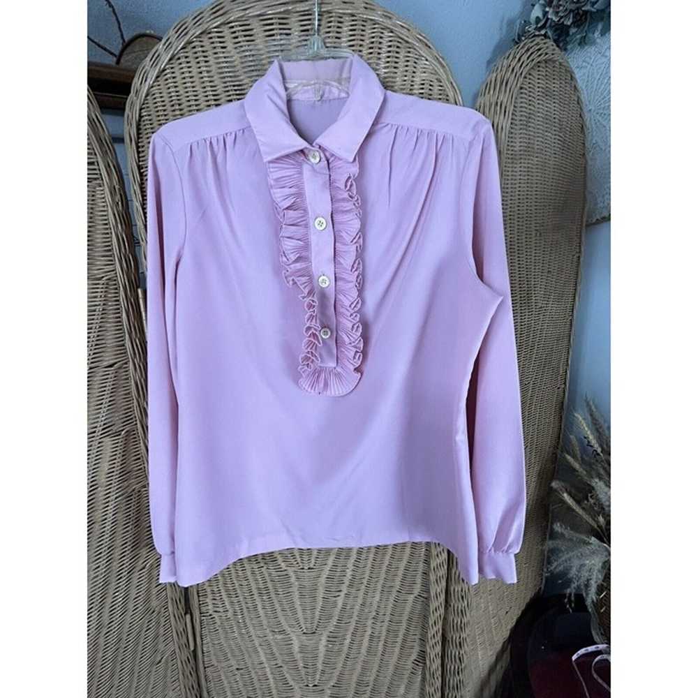 vintage womens blouse ruffled pink medium 1970’s - image 1