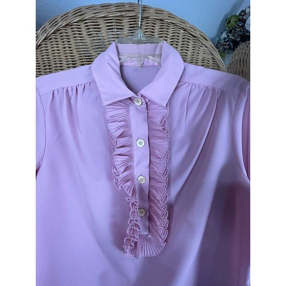 vintage womens blouse ruffled pink medium 1970’s - image 2