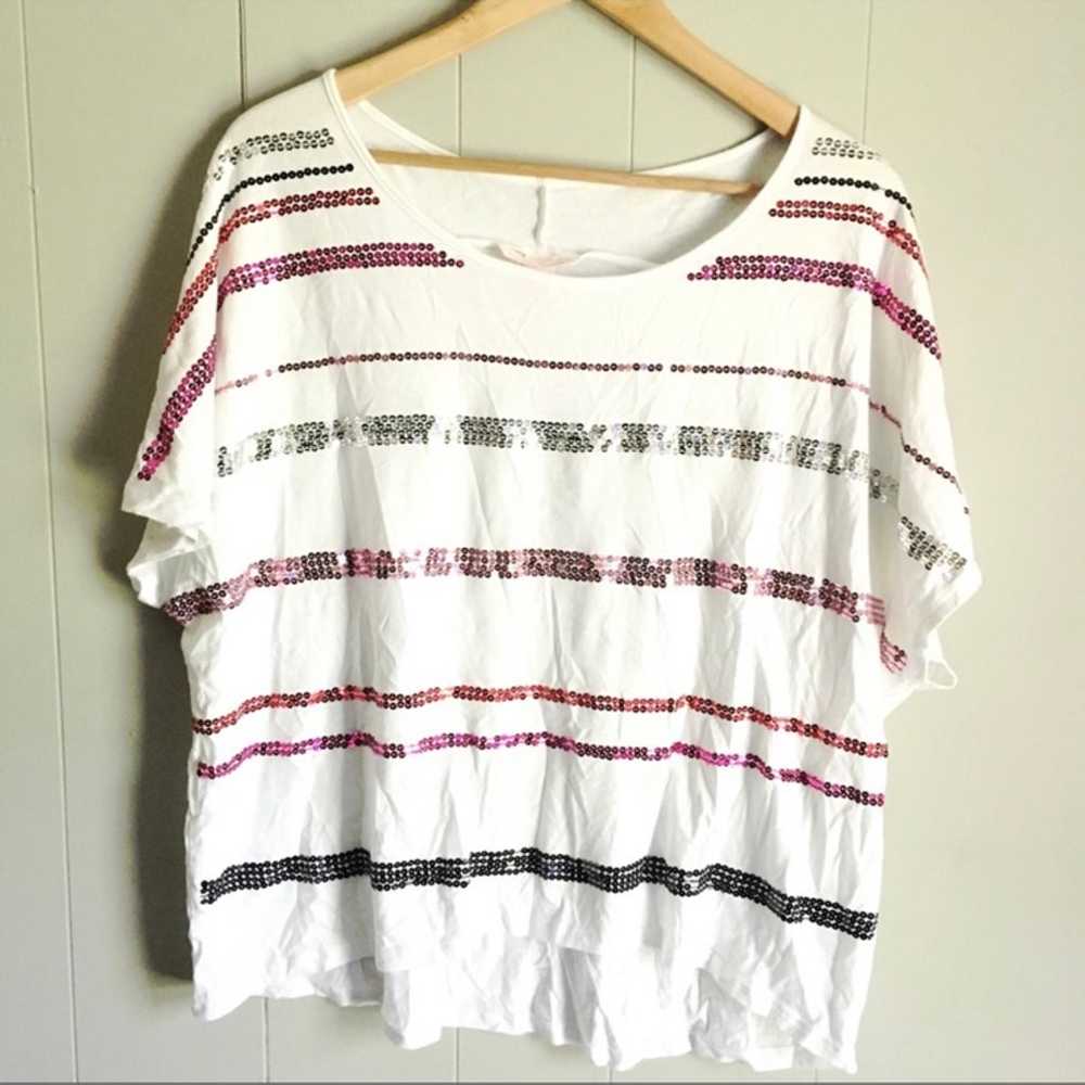 Victoria’s Secret Vintage 90s Striped Sequin Tee … - image 1