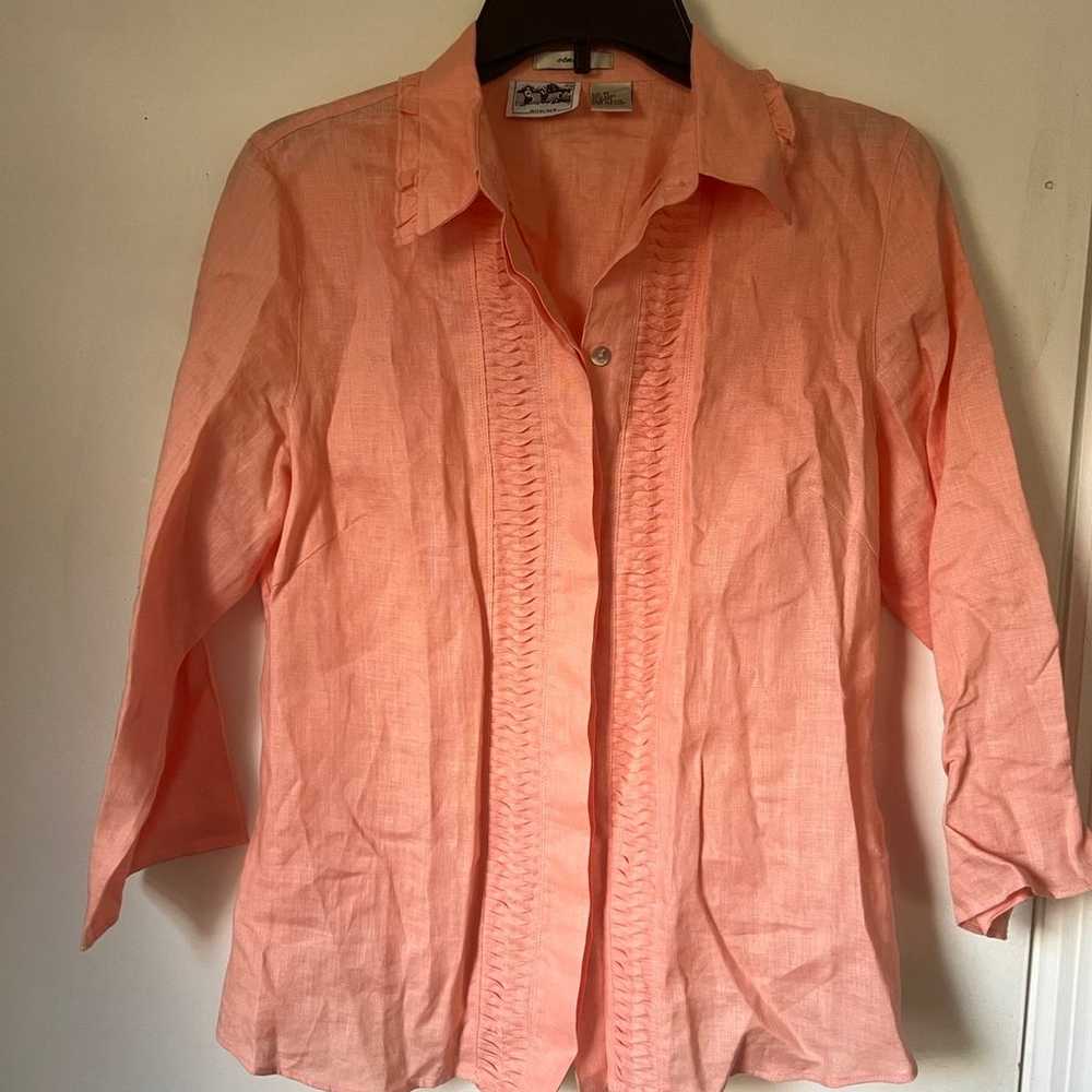 Edward Woman 100% Irish Linen Shirt Size M Pink O… - image 1