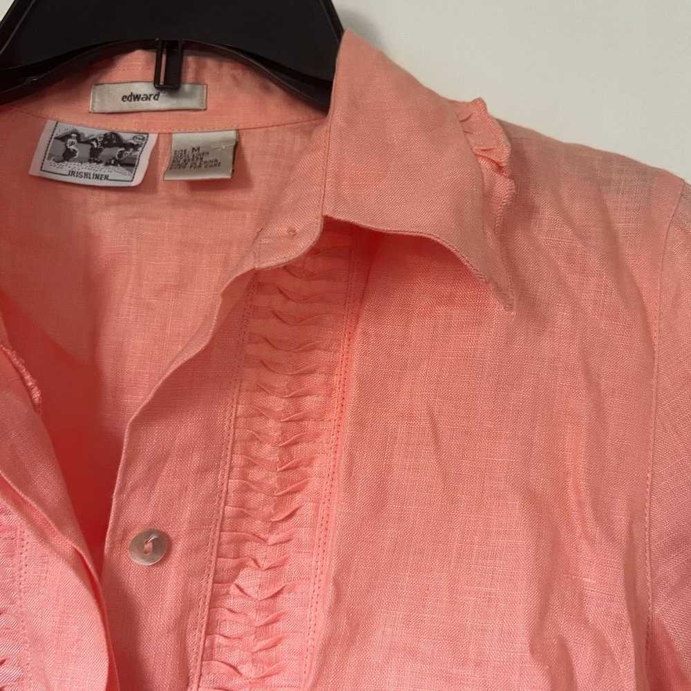 Edward Woman 100% Irish Linen Shirt Size M Pink O… - image 3