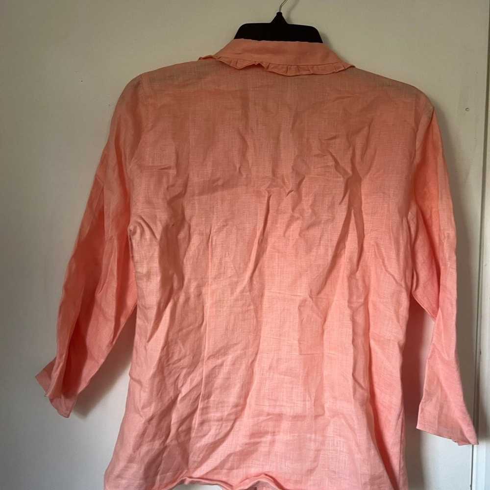 Edward Woman 100% Irish Linen Shirt Size M Pink O… - image 5