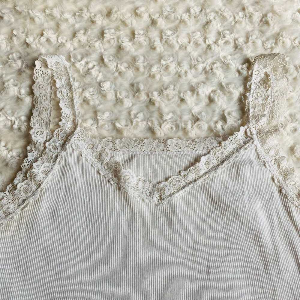 Vintage Vanity Fair 100% Cotton Lace Ribbed White… - image 3