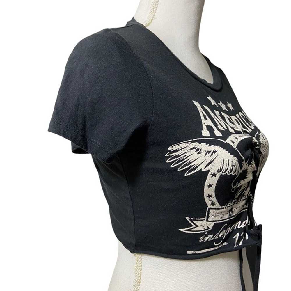 Occasion Women Vintage Lace Up Crop Top Tee Black… - image 5