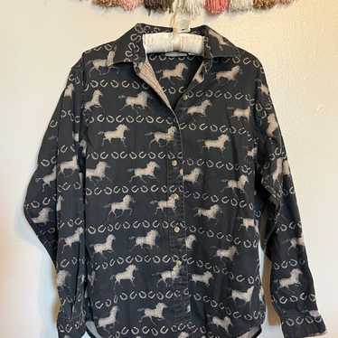 Women’s Vintage Country Western Horse Button Down… - image 1