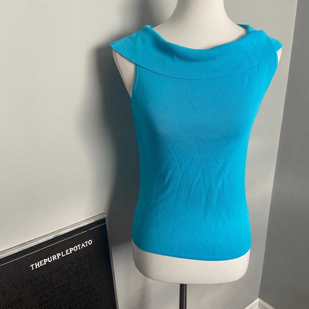 Vintage Y2K J.A.C. Bright Blue Cowl Neck Blouse S… - image 1