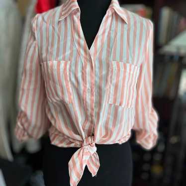 Vintage Pink and Cream Button Up Collared Top - image 1