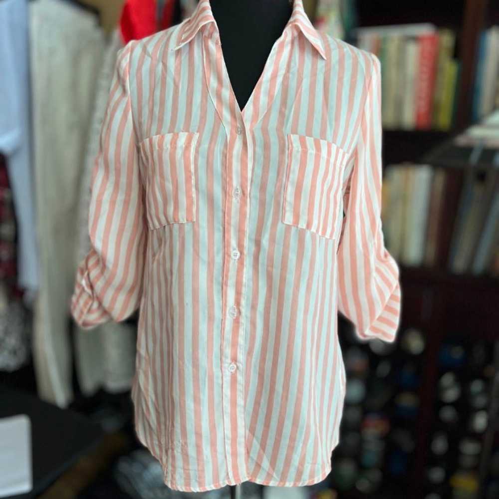Vintage Pink and Cream Button Up Collared Top - image 2