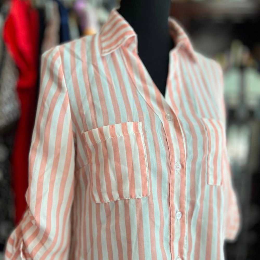 Vintage Pink and Cream Button Up Collared Top - image 3