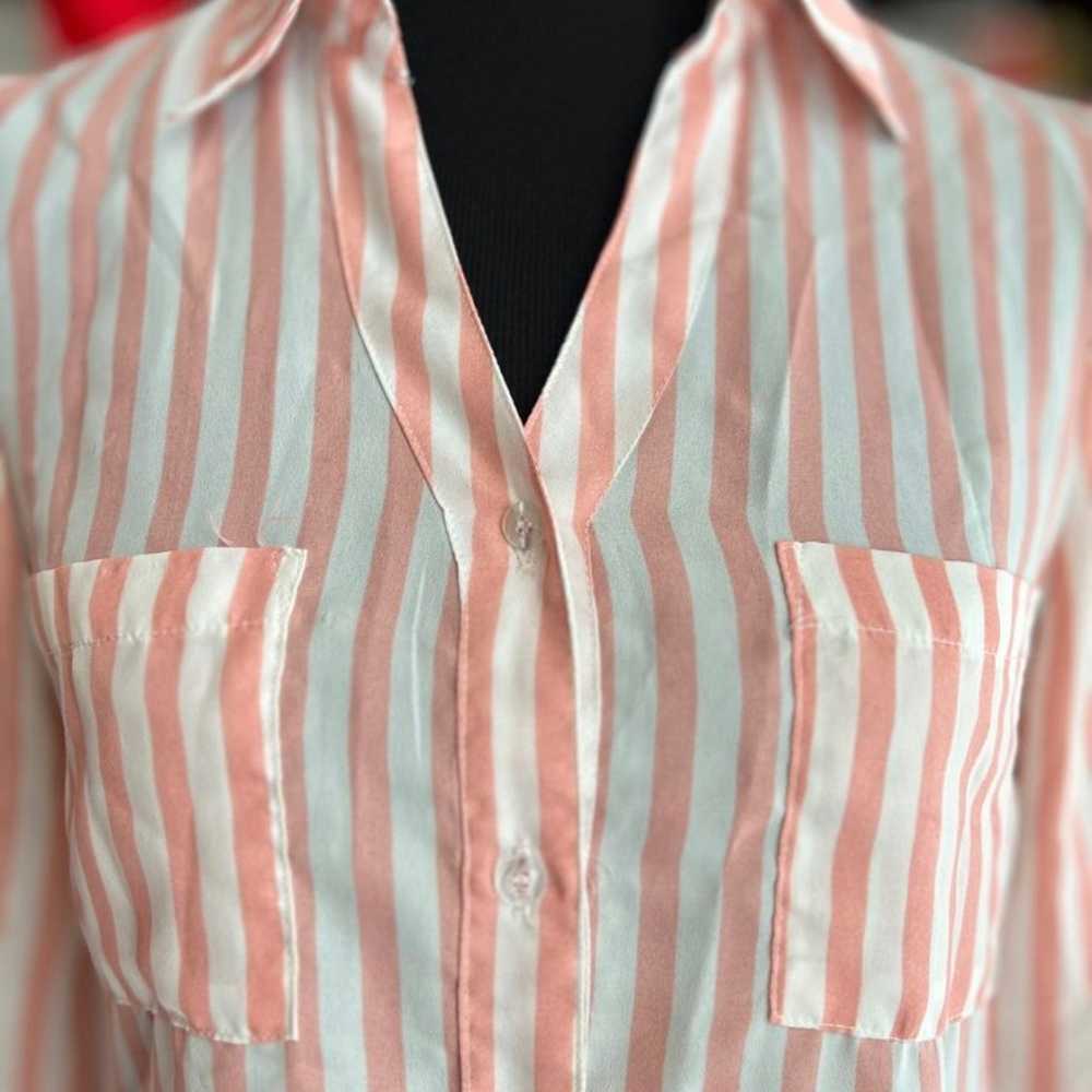 Vintage Pink and Cream Button Up Collared Top - image 4
