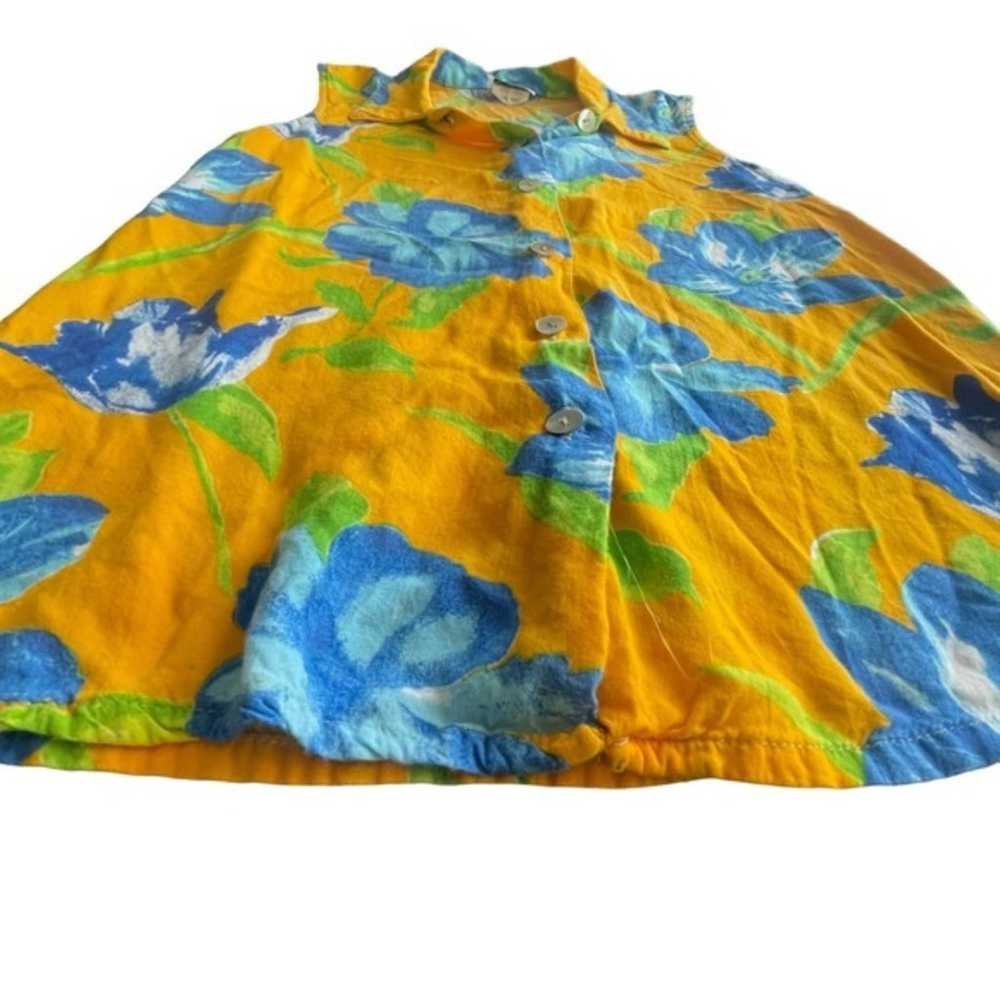 Vintage Clio Yellow/Blue Floral Sleeveless Collar… - image 2