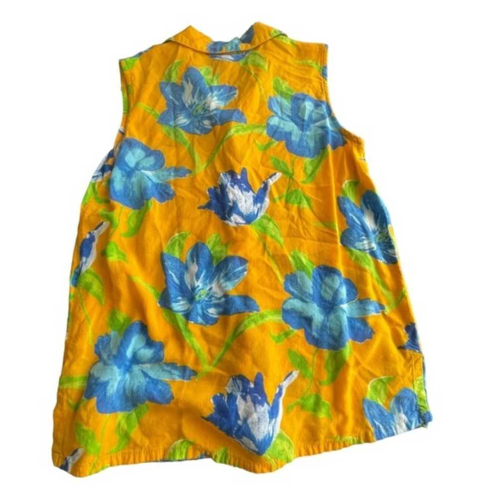 Vintage Clio Yellow/Blue Floral Sleeveless Collar… - image 5