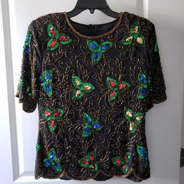 Sequined beaded blouse 100% silk